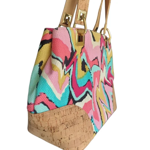 Stuart Weitzman Colorful Patterned Canvas Shoulder Bag Multi-Color - Picture 5 of 9